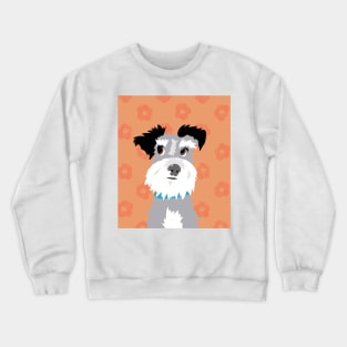 Salt and Pepper Miniature Schnauzer on Bright Orange Daisy Background Crewneck Sweatshirt